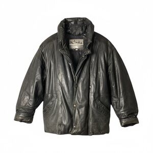 Vintage Lothar’s Distressed Black Leather Goose Down Puffy Jacket Coat Size III